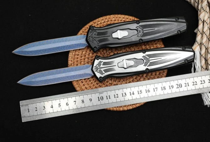 Microtech Bat Straight Jump Knife (Black/White Handle)
