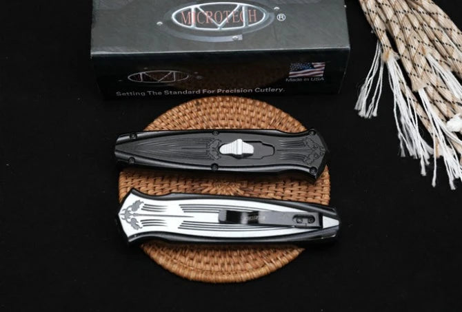 Microtech Bat Straight Jump Knife (Black/White Handle)