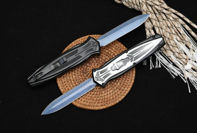 Microtech Bat Straight Jump Knife (Black/White Handle)
