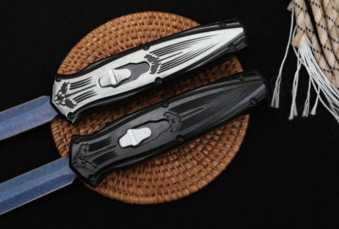 Microtech Bat Straight Jump Knife (Black/White Handle)