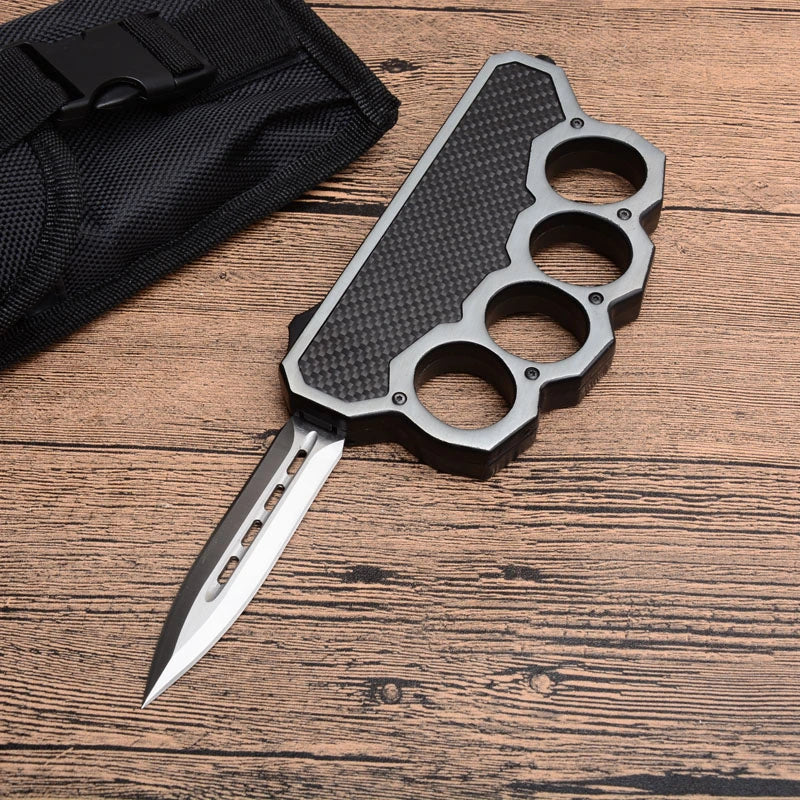 Micro-Tech Boxing Gloves Double-edged Straight Knife (Gray Carbon Fiber)