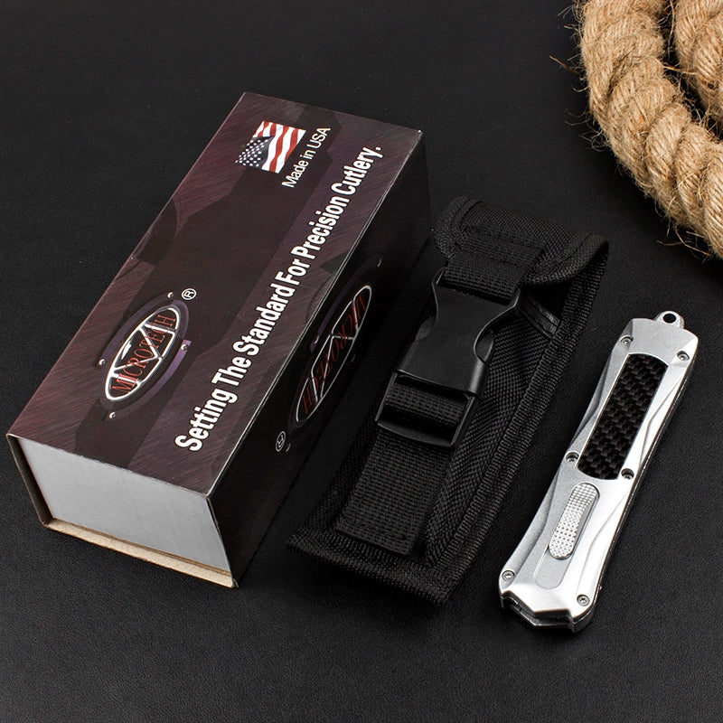 Micro-Tech Troodon Carbon Fiber Straight Jump Knife (Silver Handle)