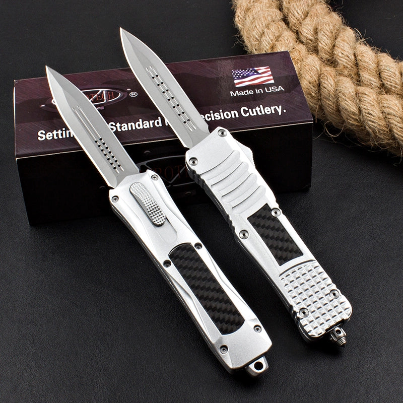 Micro-Tech Troodon Carbon Fiber Straight Jump Knife (Silver Handle)