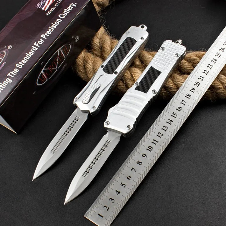 Micro-Tech Troodon Carbon Fiber Straight Jump Knife (Silver Handle)