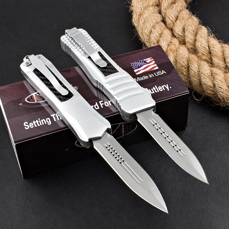 Micro-Tech Troodon Carbon Fiber Straight Jump Knife (Silver Handle)