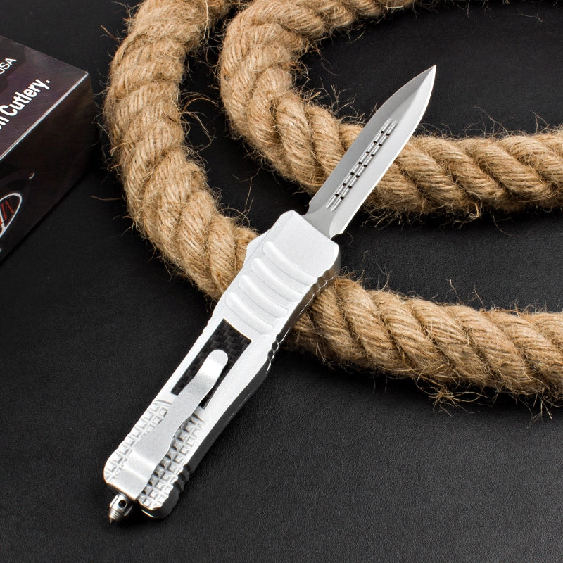 Micro-Tech Troodon Carbon Fiber Straight Jump Knife (Silver Handle)