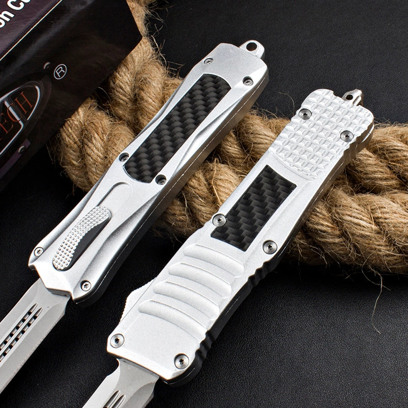 Micro-Tech Troodon Carbon Fiber Straight Jump Knife (Silver Handle)