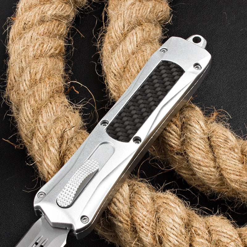 Micro-Tech Troodon Carbon Fiber Straight Jump Knife (Silver Handle)
