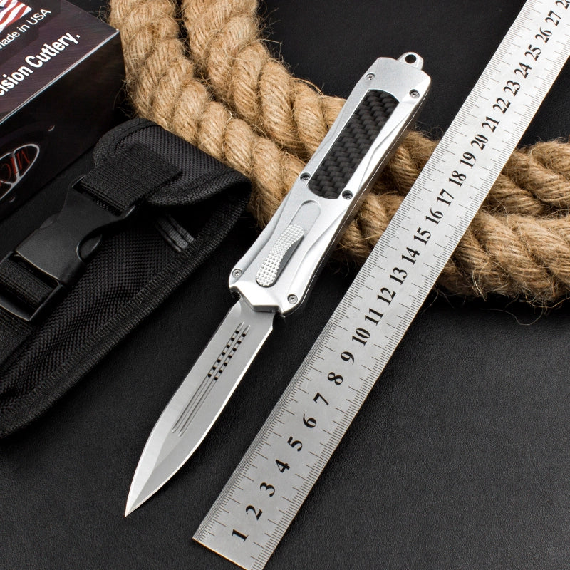 Micro-Tech Troodon Carbon Fiber Straight Jump Knife (Silver Handle)