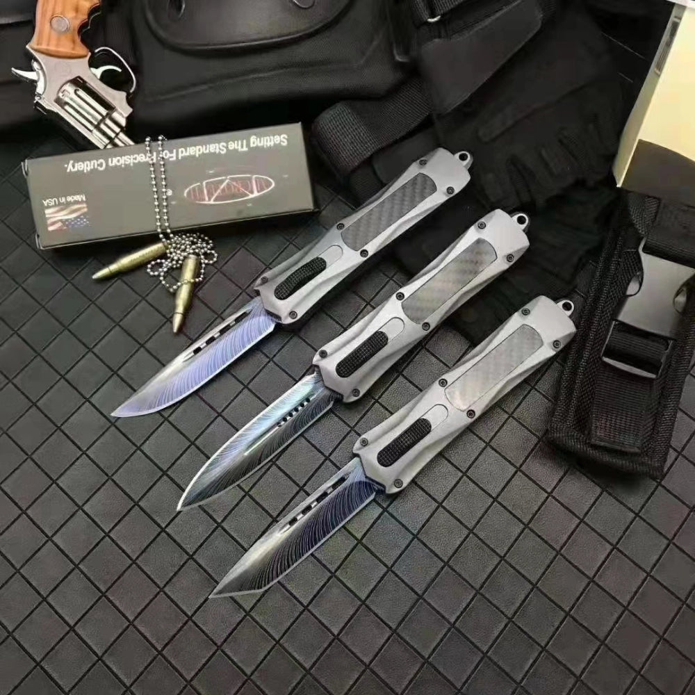 Micro-tech Troodon Carbon Fiber 3300 Straight Jump Color Titanium Feather Pattern (Gray Handle)