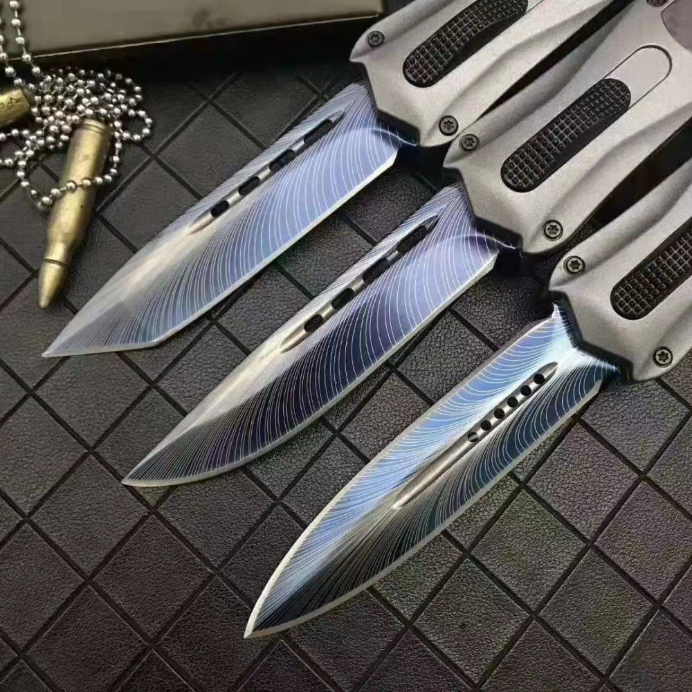 Micro-tech Troodon Carbon Fiber 3300 Straight Jump Color Titanium Feather Pattern (Gray Handle)