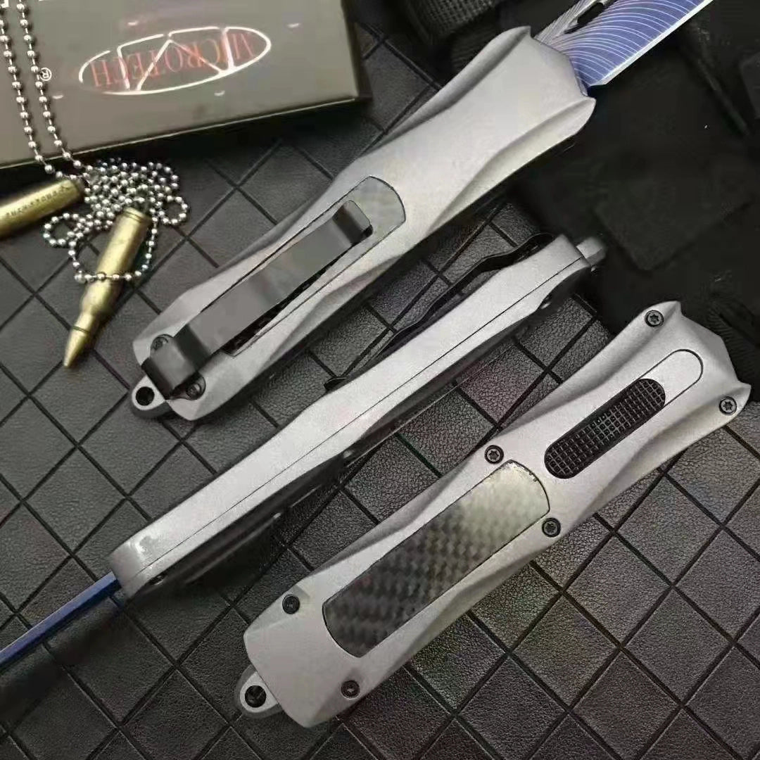 Micro-tech Troodon Carbon Fiber 3300 Straight Jump Color Titanium Feather Pattern (Gray Handle)
