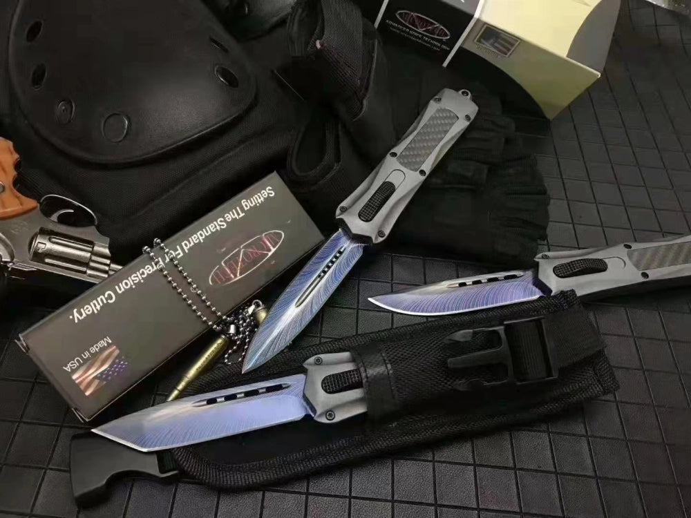 Micro-tech Troodon Carbon Fiber 3300 Straight Jump Color Titanium Feather Pattern (Gray Handle)