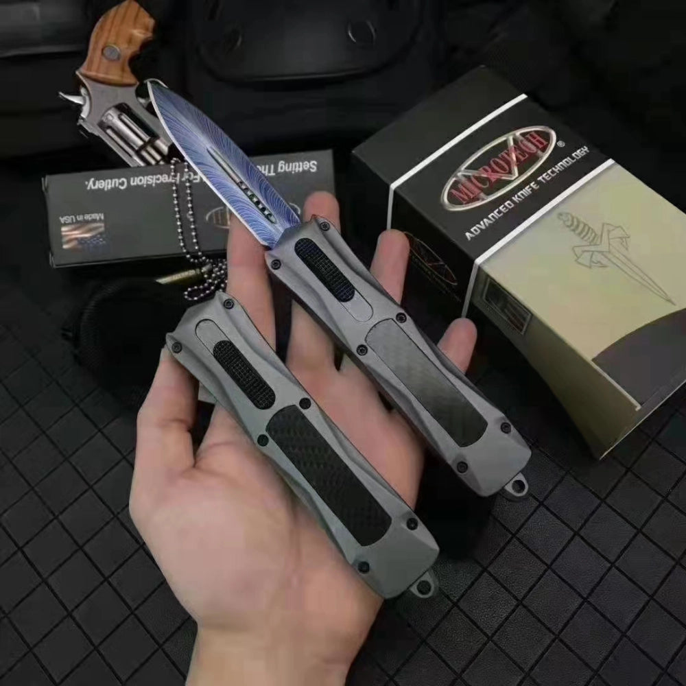 Micro-tech Troodon Carbon Fiber 3300 Straight Jump Color Titanium Feather Pattern (Gray Handle)