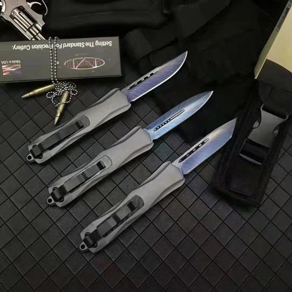 Micro-tech Troodon Carbon Fiber 3300 Straight Jump Color Titanium Feather Pattern (Gray Handle)