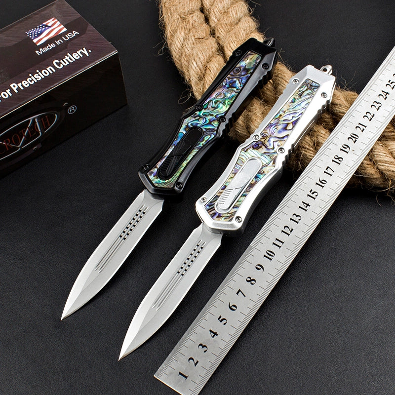 Micro-tech straight jump knife goddess (abalone handle)