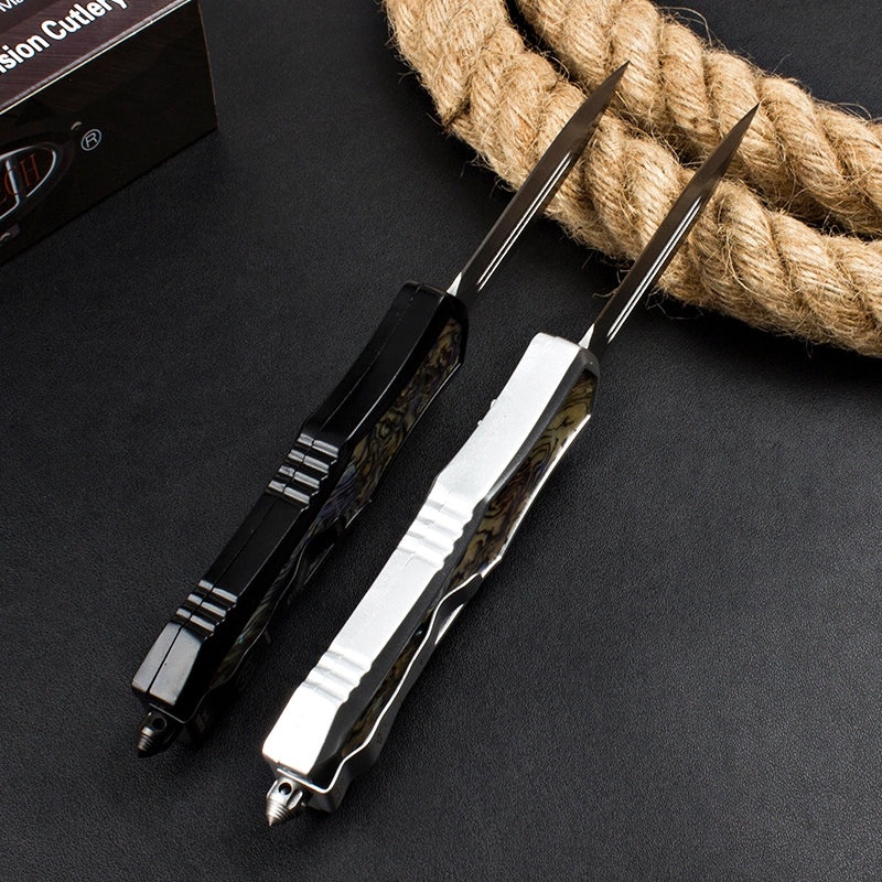 Micro-tech straight jump knife goddess (abalone handle)