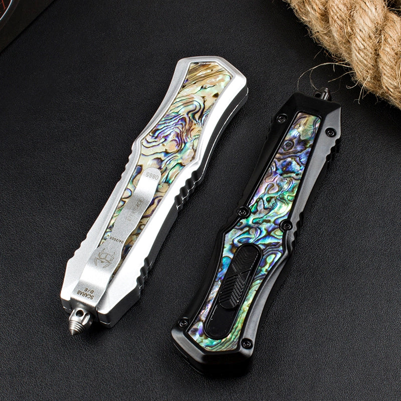 Micro-tech straight jump knife goddess (abalone handle)