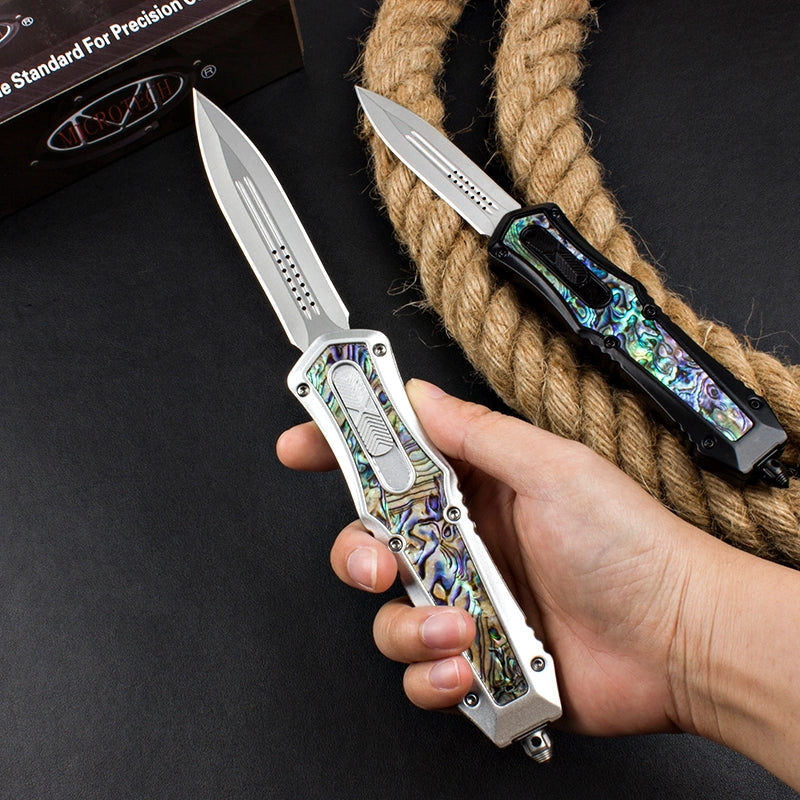 Micro-tech straight jump knife goddess (abalone handle)