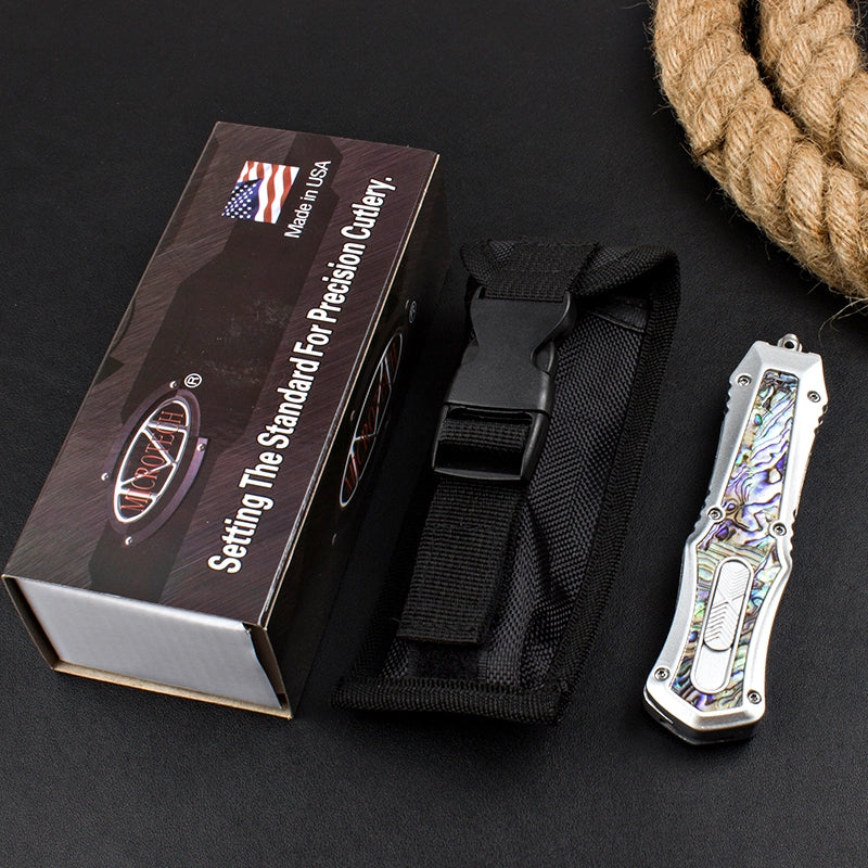 Micro-tech straight jump knife goddess (abalone handle)