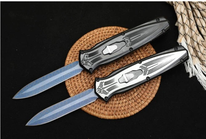Microtech Bat Straight Jump Knife (Black/White Handle)