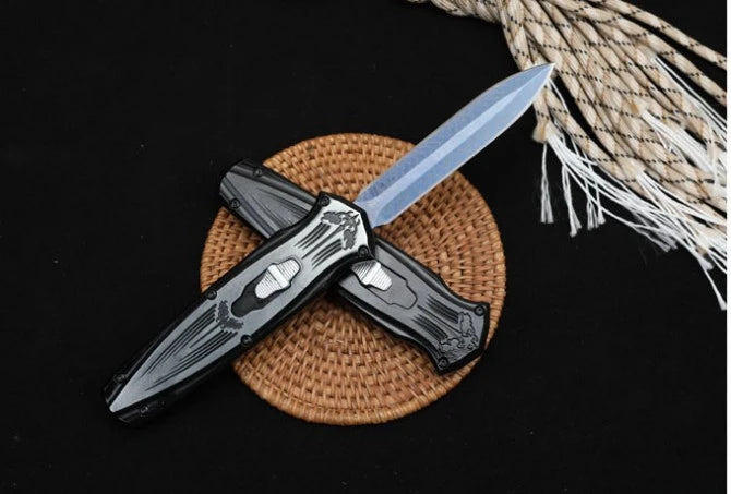 Microtech Bat Straight Jump Knife (Black/White Handle)