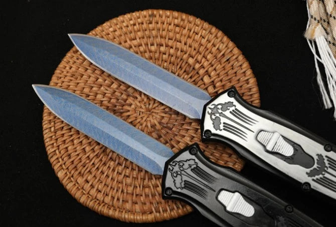 Microtech Bat Straight Jump Knife (Black/White Handle)