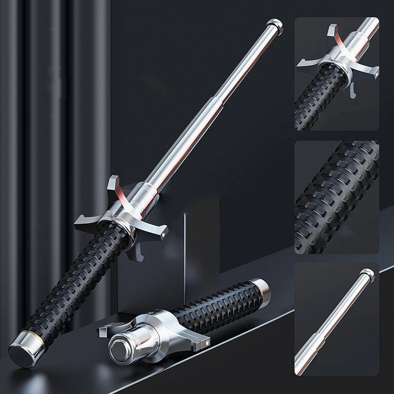 Anti-knife hand guard swing stick (three-section stick) telescopic stick up to one meter for blocking - solid alloy steel Hummer vehicle-mounted self-defense products